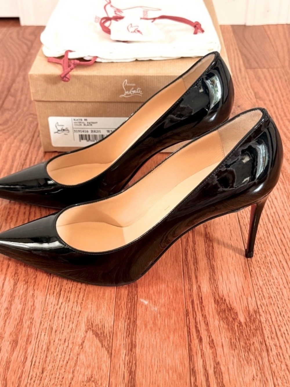 Christian Louboutin Kate 85 Patent Pumps Black EU 37.5 New Red Bottom Heels